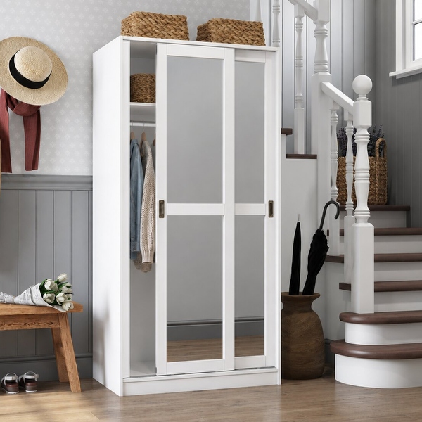 Palace Imports 100% Solid Wood 2-Door Sliding Wardrobe Armoire
